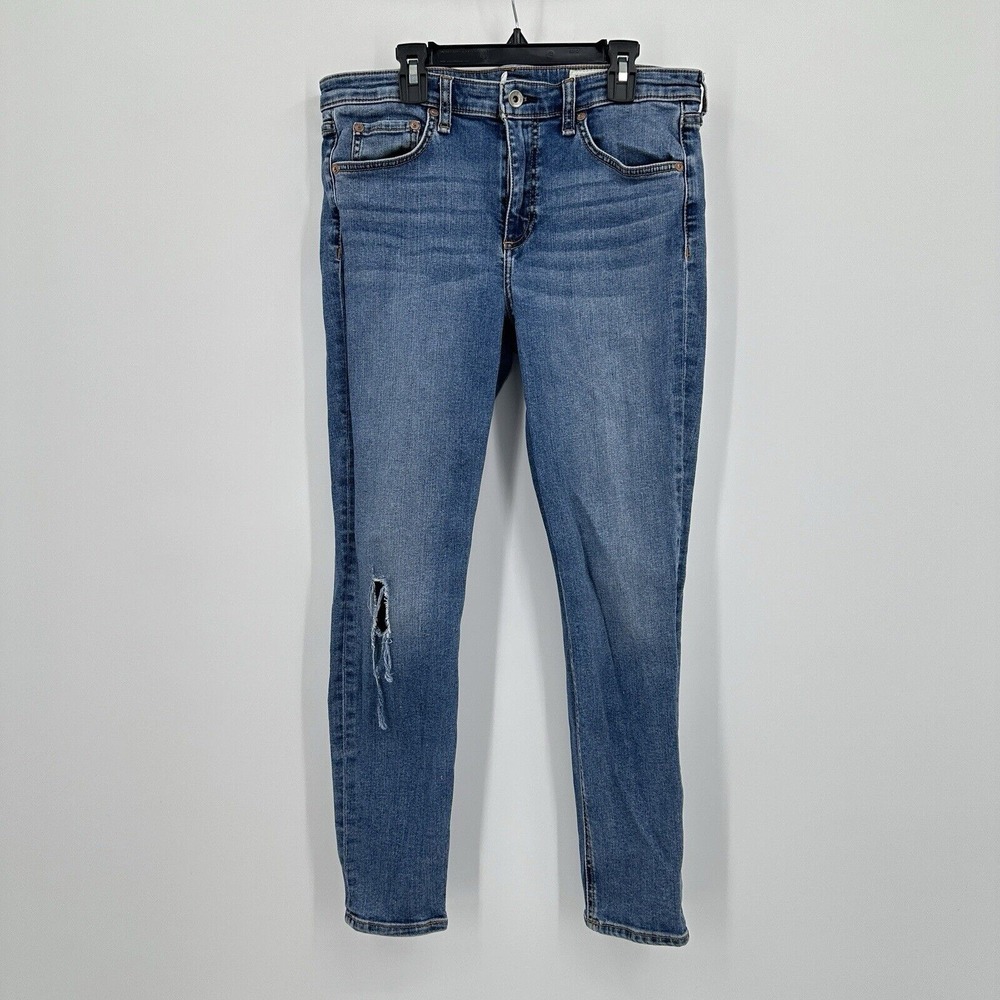 Rag & Bone Skinny Jeans Womens Size 31 Pismo Blue Denim Distressed Skinny Leg